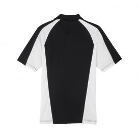 Harriton M385 Men\'s Advantage Snag Protection Plus IL Colorblock Polo - Black/White/Dark Charcoal