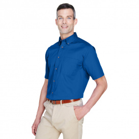Harriton M500S Men\'s Easy Blend Short-Sleeve Twill Shirt with Stain Release - French Blue