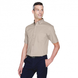 Harriton M500S Men's Easy Blend Short-Sleeve Twill Shirt with Stain Release - Stone