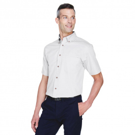 Harriton M500S Men's Easy Blend Short-Sleeve Twill Shirt with Stain Release - White