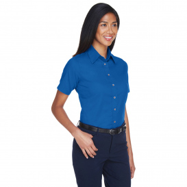 Harriton M500SW Ladies Easy Blend Short Sleeve Twill Shirt with Stain Release - French Blue
