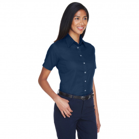 Harriton M500SW Ladies Easy Blend Short Sleeve Twill Shirt with Stain Release - Navy