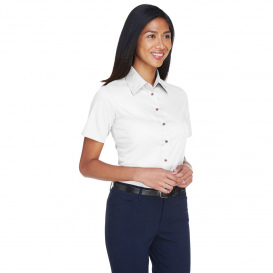 Harriton M500SW Ladies Easy Blend Short Sleeve Twill Shirt with Stain Release - White