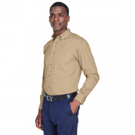 Harriton M500T Men\'s Tall Easy Blend Long Sleeve Twill Shirt with Stain Release - Stone