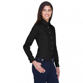 Harriton M500W Ladies Easy Blend Long Sleeve Twill Shirt with Stain Release - Black