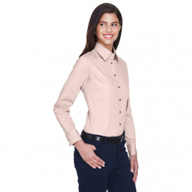 Harriton M500W Ladies Easy Blend Long Sleeve Twill Shirt with Stain Release - Blush