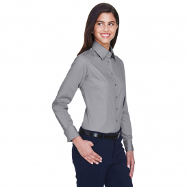 Harriton M500W Ladies Easy Blend Long Sleeve Twill Shirt with Stain Release - Dark Grey