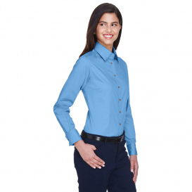Harriton M500W Ladies Easy Blend Long Sleeve Twill Shirt with Stain Release - Light College Blue