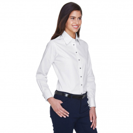 Harriton M500W Ladies Easy Blend Long Sleeve Twill Shirt with Stain Release - White