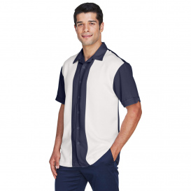 Harriton M575 Men\'s Two-Tone Bahama Cord Camp Shirt - Navy/Creme