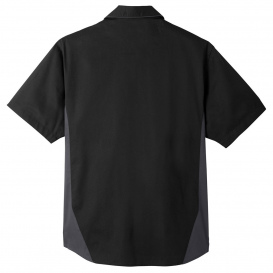 Harriton M586 Men's Flash IL Colorblock Short-Sleeve Shirt - Black/Dark Charcoal