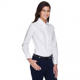 Harriton M600W Ladies Long Sleeve Oxford with Stain Release - White