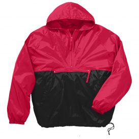 Harriton M750 Adult Packable Nylon Jacket - Red/Black