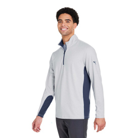 PUMA Golf PG410 Mesa Stripe Quarter-Zip - Navy Blazer/Bright White