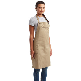 Reprime RP121 Unisex Barley Contrast Stitch Sustainable Bib Apron - Khaki/Brown