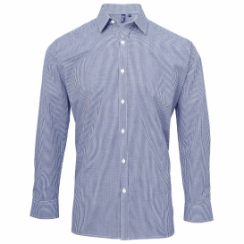 Reprime RP220 Men\'s Microcheck Gingham Long-Sleeve Cotton Shirt - Navy/White