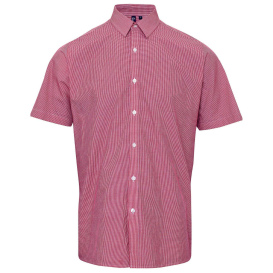 Reprime RP221 Men\'s Microcheck Gingham Short-Sleeve Cotton Shirt - Red/White