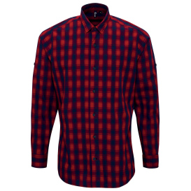 Reprime RP250 Men\'s Mulligan Check Long-Sleeve Cotton Shirt - Red/Navy
