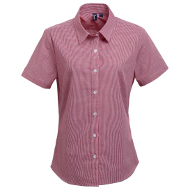 Reprime RP321 Ladies\' Microcheck Gingham Short-Sleeve Cotton Shirt - Red/White