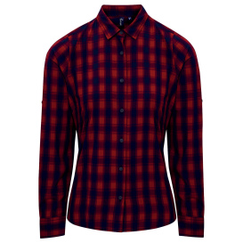 Reprime RP350 Ladies\' Mulligan Check Long-Sleeve Cotton Shirt - Red/Navy