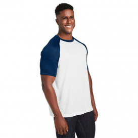 Team 365 TT62 Unisex Zone Colorblock Raglan T-Shirt - White/Sport Dark Navy Heather