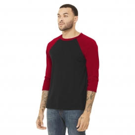 Bella + Canvas BC3200 Unisex 3/4-Sleeve Baseball Tee - Black/Red