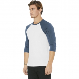 Bella + Canvas BC3200 Unisex 3/4-Sleeve Baseball Tee - White/Denim