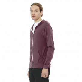 Bella + Canvas BC3939 Unisex Triblend Full-Zip Lightweight Hoodie - Maroon Triblend
