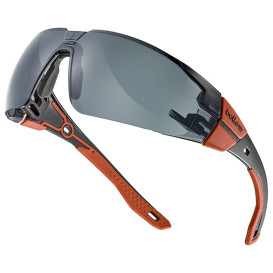 Bolle RUSPMN21U Rush + 2.0 Safety Glasses - Black/Red Temples - Smoke CSP Platinum Anti-Fog Lens