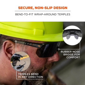 Ergodyne Aegir 55006 Safety Glasses - Black Frame - Smoke Fog-Off Anti-Fog Lens