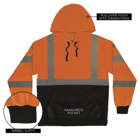 Ergodyne GloWear 8311BK Type R Class 3 Essential Black Bottom Hooded Sweatshirt - Orange