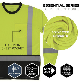 Ergodyne GloWear 8369BK Type R Class 3 Essential Black Bottom Long Sleeve T-Shirt - Lime