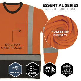 Ergodyne GloWear 8369BK Type R Class 3 Essential Black Bottom Long Sleeve T-Shirt - Orange