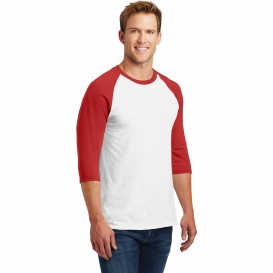 Gildan 5700 Heavy Cotton 3/4-Sleeve Raglan T-Shirt - White/Red