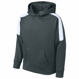 Sport-Tek YST255 Youth Sport-Wick Fleece United Pullover Hoodie - Iron Grey/White