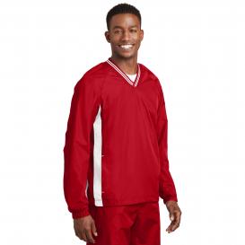 Sport-Tek JST62 Tipped V-Neck Raglan Wind Shirt - True Red/White