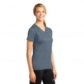 Sport-Tek L468V Dri-Mesh Ladies V-Neck T-Shirt - Steel