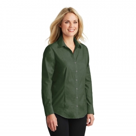 Port Authority L640 Ladies Crosshatch Easy Care Shirt - Dark Cactus Green