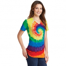 Port & Company LPC147V Ladies Tie-Dye V-Neck Tee - Rainbow | Full Source