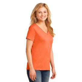 Port & Company LPC54V Ladies Core Cotton V-Neck Tee - Neon Orange