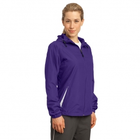 Sport-Tek LST76 Ladies Colorblock Hooded Jacket - Purple/White
