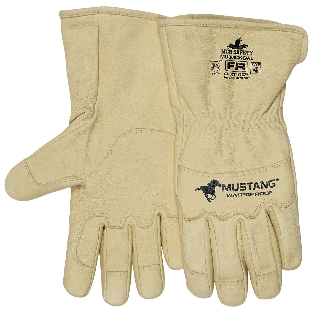MCR Safety MU3664KGW Mustang HiDex Premium Goatskin CAT 4 FR Leather Driver Gloves - Double Palm