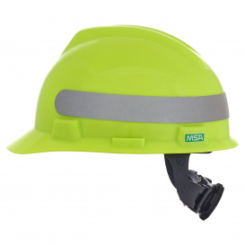 MSA 10102194 V-Gard Cap Style Hard Hat - Fas-Trac III Suspension - Hi-Viz Yellow/Green w/ Silver Stripe