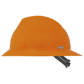 MSA 489360 V-Gard Full Brim Hard Hat - Staz-On Suspension - Hi-Viz Orange