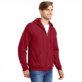 Hanes P180 EcoSmart Full-Zip Hooded Sweatshirt - Deep Red
