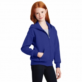 Hanes P480 Youth EcoSmart Full-Zip Hooded Sweatshirt - Deep Royal