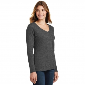 Port & Company LPC450VLS Ladies Long Sleeve Fan Favorite V-Neck Tee - Dark Heather Grey