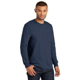 Port & Company PC61LSP Long Sleeve Essential Pocket Tee - Navy | Full ...