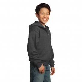 Port & Company PC90YZH Youth Core Fleece Full-Zip Hooded Sweatshirt - Dark Heather Grey