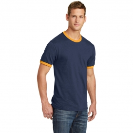 Port & Company PC54R Core Cotton Ringer Tee - Navy/Gold | Full Source